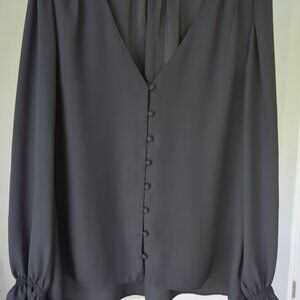 Joie Bolona V neck blouse, with smocked flare cuffs, 100% silk size L.